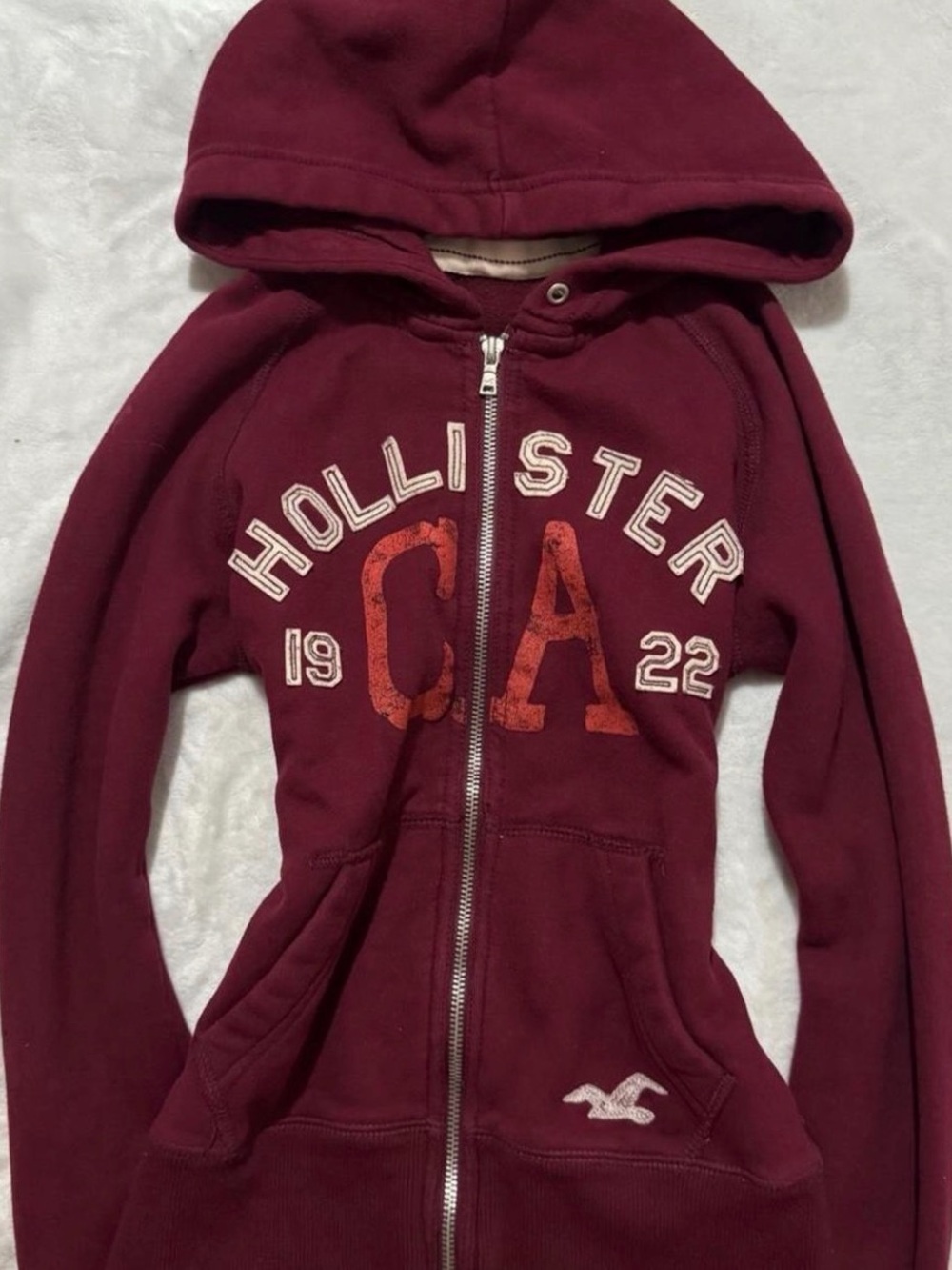 Hollister Maroon Full-Zip Hoodie with CA Graphic